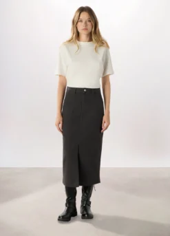 Gonna lunga in denim di cotone stretch donna