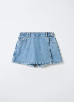 Gonna pantalone in denim di puro cotone ragazza