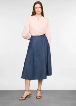 Gonna lunga in chambray di puro cotone donna