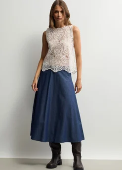 Gonna lunga in chambray di puro cotone donna