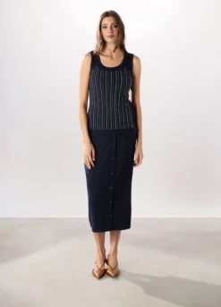 Gonna lunga in costina di cotone stretch donna
