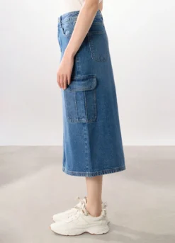 Gonna lunga in denim di puro cotone donna