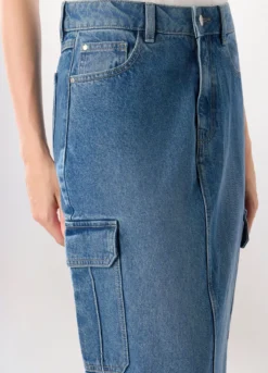 Gonna lunga in denim di puro cotone donna