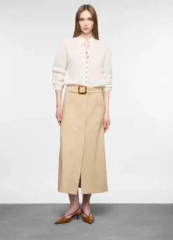 Gonna lunga in twill di cotone stretch donna