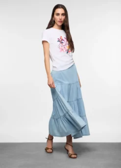 Gonna Lunga Svasata con vita elasticata e con balze in lyocell donna