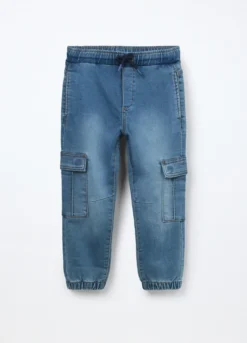 Jeans cargo pullo on in denim mercerizzato bambino