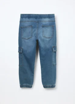 Jeans cargo pullo on in denim mercerizzato bambino