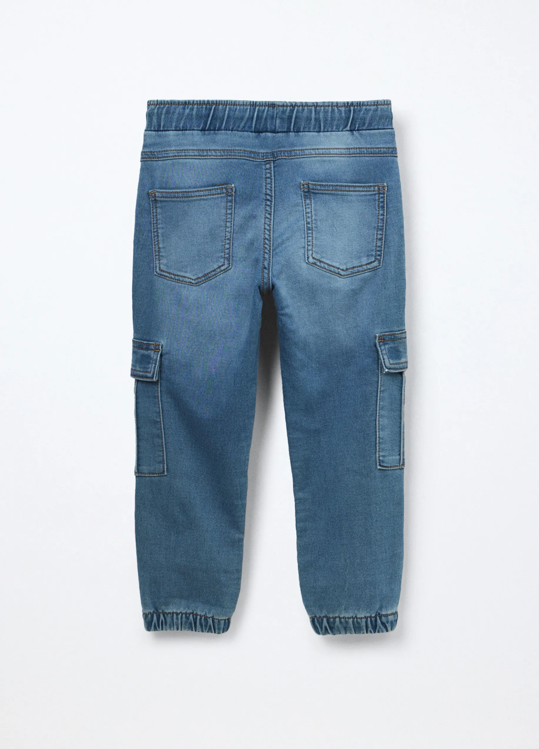 Jeans cargo pullo on in denim mercerizzato bambino