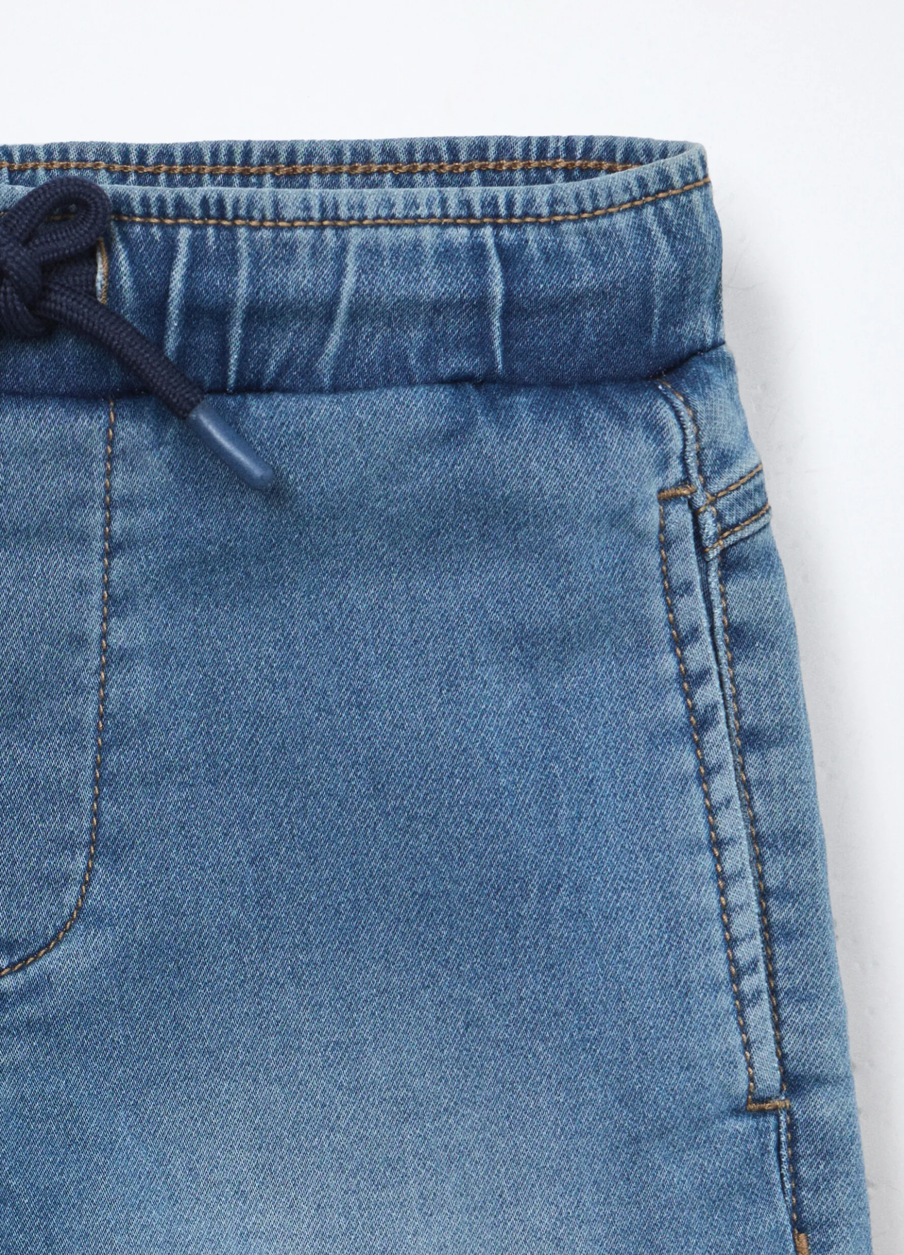 Jeans cargo pullo on in denim mercerizzato bambino