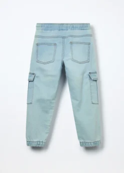 Jeans cargo pullo on in denim mercerizzato bambino