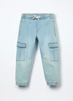 Jeans cargo pullo on in denim mercerizzato bambino