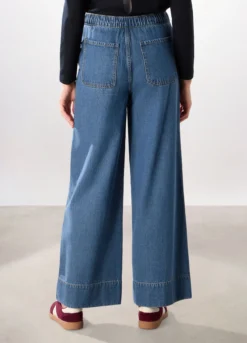 Jeans wide leg in denim di cotone donna