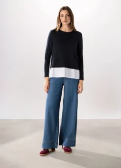 Jeans wide leg in denim di cotone donna