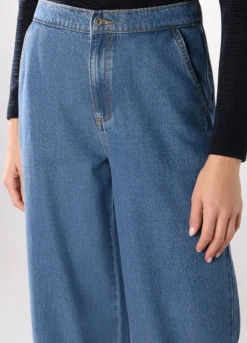 Jeans wide leg in denim di cotone donna