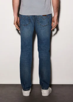 Jeans regular fit in denim di cotone e lino uomo