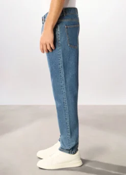 Jeans regular fit in denim di puro cotone uomo