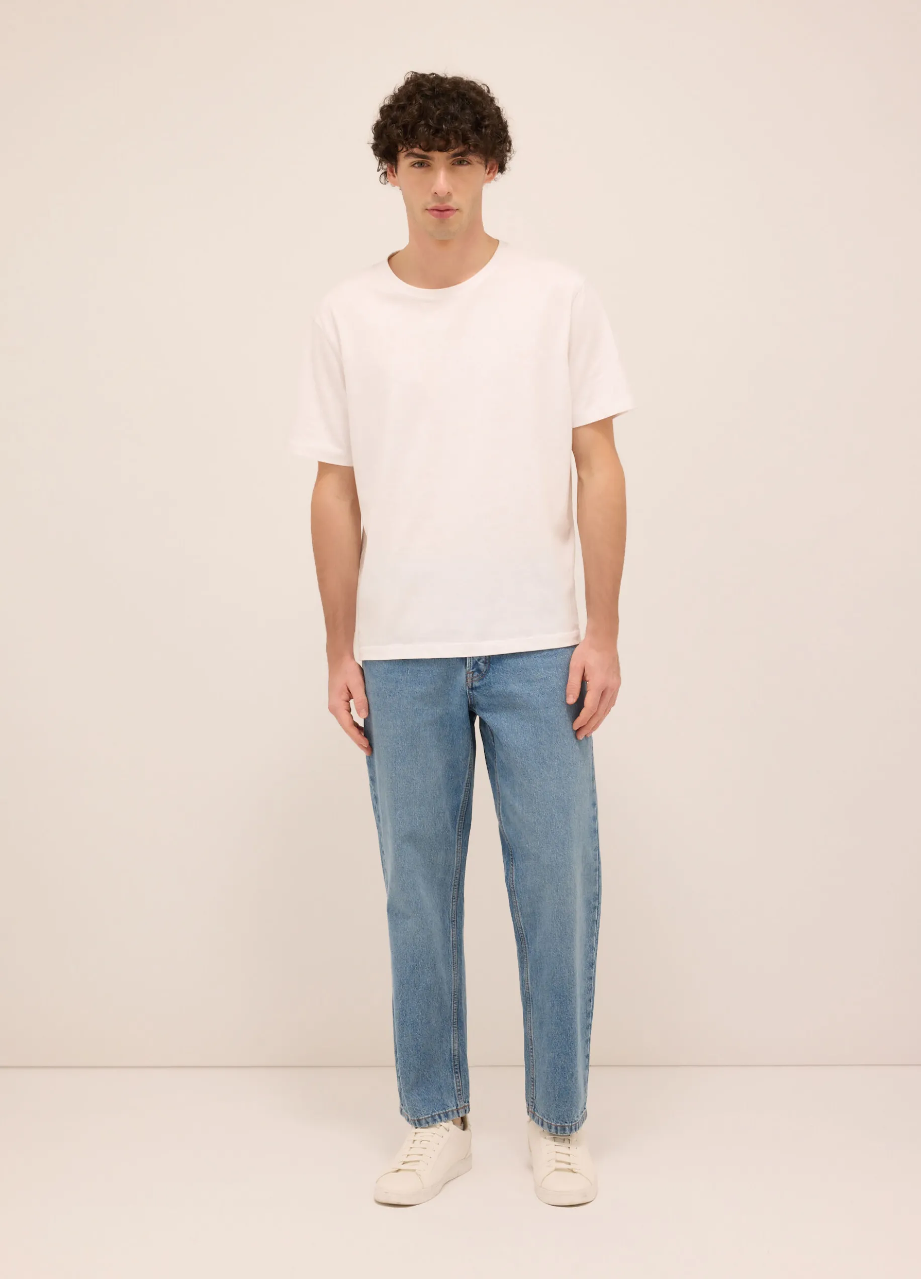 Jeans 5 tasche baggy fit in denim di cotone uomo