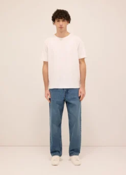 Jeans 5 tasche baggy fit in denim di cotone uomo