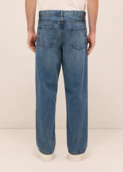 Jeans 5 tasche baggy fit in denim di cotone uomo