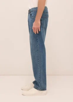 Jeans 5 tasche baggy fit in denim di cotone uomo