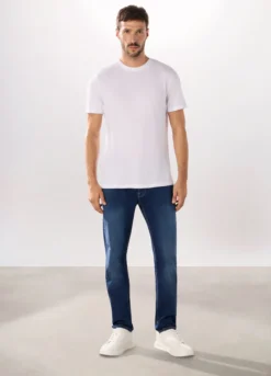 Jeans 5 tasche in denim di cotone stretch uomo