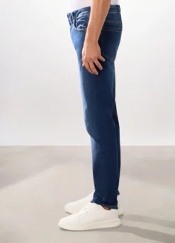 Jeans 5 tasche in denim di cotone stretch uomo