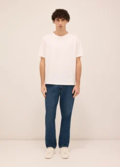 Jeans 5 tasche regular fit in denim di cotone misto lyocell uomo