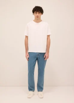 Jeans 5 tasche regular fit in denim di puro cotone uomo