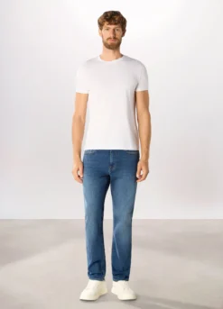 Jeans 5 tasche regular fit in denim stretch uomo