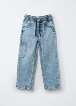 Jogger in denim misto cotone Straight Fit bambino