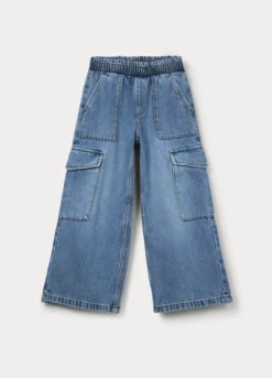 Jogger cargo wide leg in denim bambina