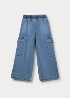 Jogger cargo wide leg in denim bambina
