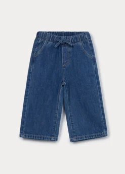 Jogger wide leg in denim misto cotone bimba