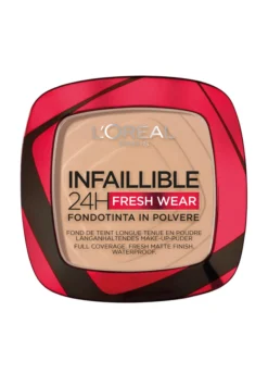 L'Oréal Paris Fondotinta compatto Infaillible 24H Fresh Wear, Formula in Polvere a Lunga Tenuta, Mask-Friendly, Low-Transfer e Waterproof, Copre come un fondotinta e opacizza come una polvere, 130 Beige Peau/True Beige.