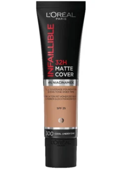 L'Oréal Paris Fondotinta Infaillible 32H Matte Cover, Make-Up dal Finish Matte Copertura Totale sulla Pelle, 300 Ambre, 30 ml.