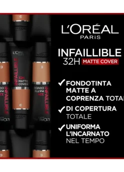L'Oréal Paris Fondotinta Infaillible 32H Matte Cover, Make-Up dal Finish Matte Copertura Totale sulla Pelle, 320 Caramel, 30 ml.