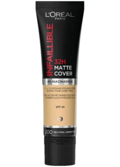 L'Oréal Paris Fondotinta Infaillible 32H Matte Cover, Make-Up dal Finish Matte Copertura Totale sulla Pelle, 200 Sable Doré, 30 ml.