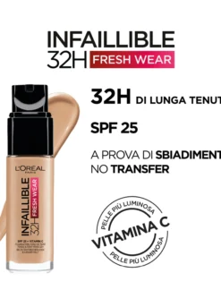 L'Oréal Paris Fondotinta Liquido Infaillible 32H, Coprente a Lunga Tenuta 32H, Formula Waterproof Idratante, 140 Beige Doré, 30ml.