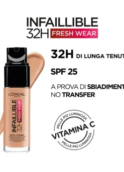 L'Oréal Paris Fondotinta Liquido Infaillible 32H, Coprente a Lunga Tenuta 32H, Formula Waterproof Idratante, 235 Miel, 30ml.