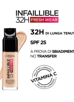 L'Oréal Paris Fondotinta Liquido Infaillible 32H, Coprente a Lunga Tenuta 32H, Formula Waterproof Idratante, 20 Ivoire, 30ml.