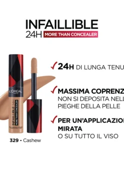 L'Oréal Paris Infaillible 24h More Than Concealer, Correttore liquido a lunga tenuta, 329 Cajou.