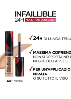 L'Oréal Paris Infaillible 24h More Than Concealer, Correttore liquido a lunga tenuta, 326 Vanille.