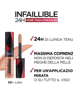 L'Oréal Paris Infaillible 24h More Than Concealer, Correttore liquido a lunga tenuta, 331 Cafe Au Lait.