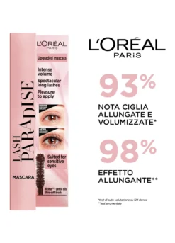 L'Oréal Paris Mascara Volumizzante e Allungante Lash Paradise, Formula Arricchita con Oli e Nutrienti, Extra Black, 6 ml.