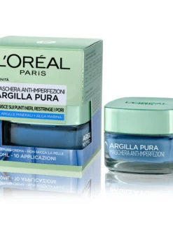 L'Oréal Paris Maschera per il Viso Argilla Pura, Azione Anti-Imperfezioni, Agisce sui Punti Neri e Ristringe Pori, con Alga Marina e 3 Argille Minerali, 50 ml.