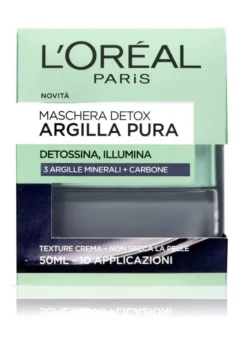 L'Oréal Paris Maschera per il Viso Argilla Pura, Azione Detox, Detossina e Illumina la Pelle, con Carbone e 3 Argille Minerali, 50 ml.