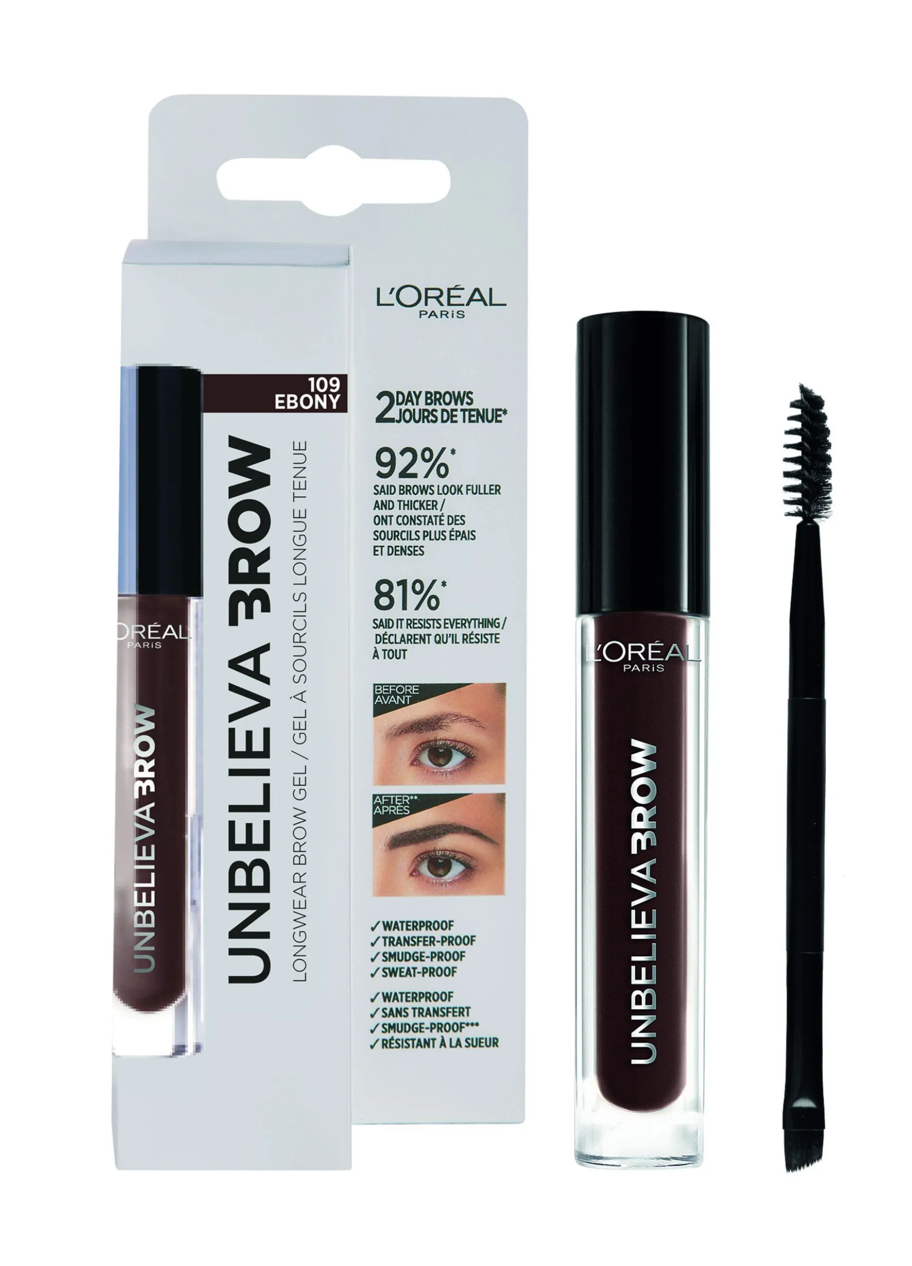 L'Oréal Paris Unbelievabrow, Gel per Sopracciglia a Lunga Tenuta Waterproof, Colore: Brunette (105), 3,4 ml.