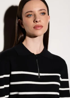 Maglia con colletto classico e zip donna