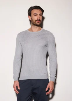 Maglione a costa piatta in cotone e modal uomo