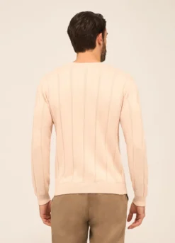 Maglione girocollo a costa operata in puro cotone uomo